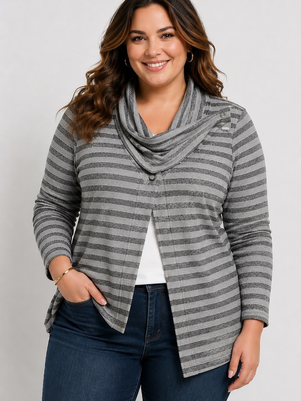 Maurices Striped Grey Cowl-Neck Women's Sweater Size XL